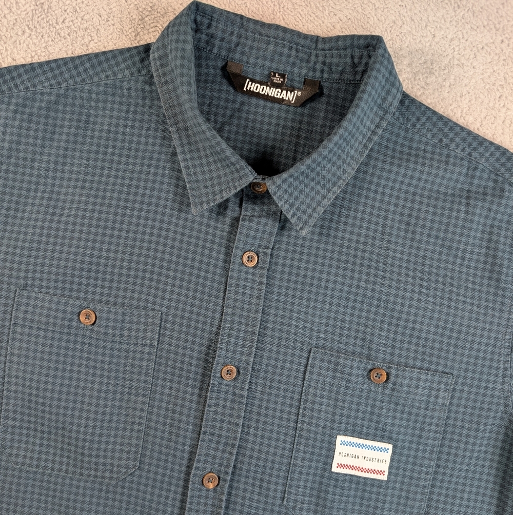 Hoonigan Pepita Porsche Houndstooth Shirt Mens Large Navy Short‎ Sleeve
